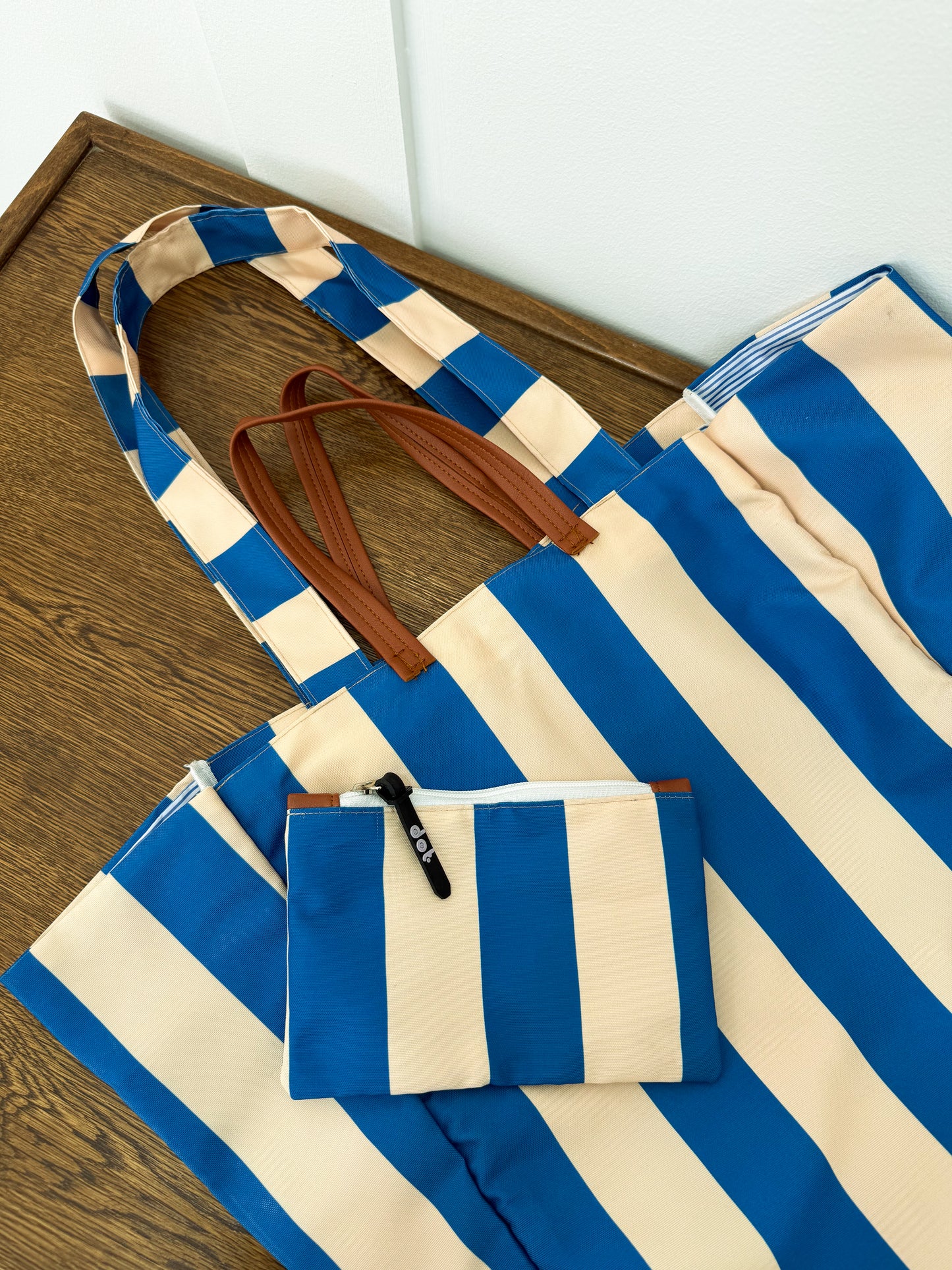 Blue striped tote bag