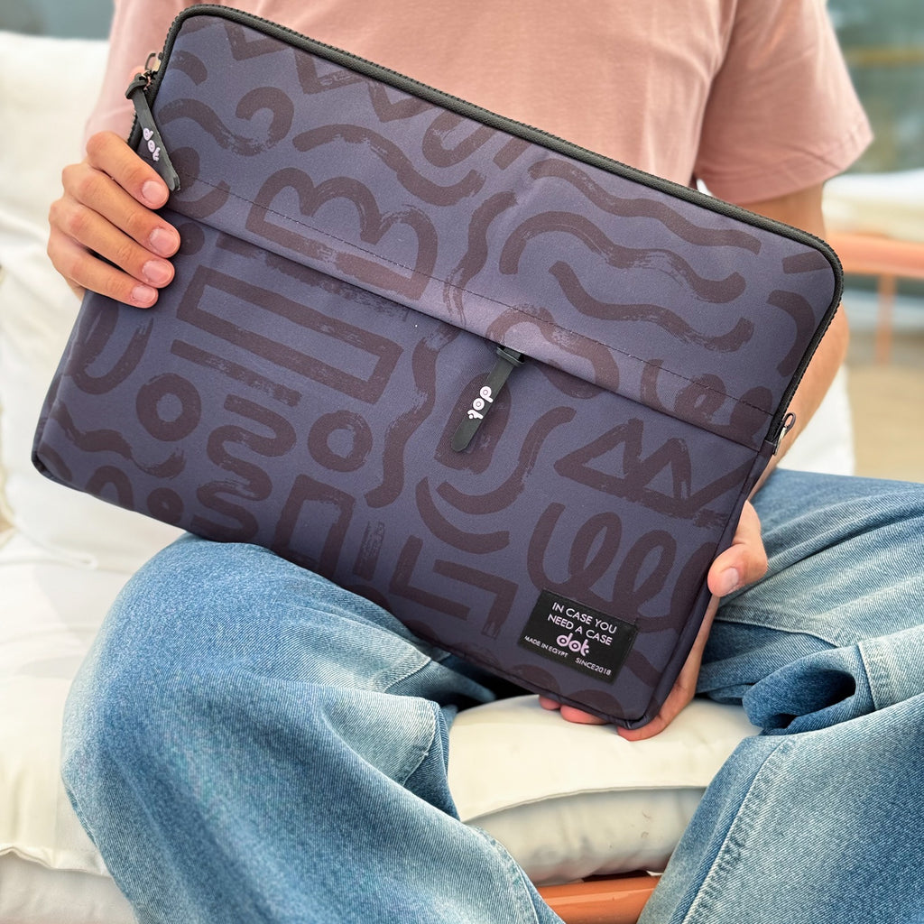 Abstract doodles in charcoal grey  15.6 inch Laptop Sleeve - dotgallery