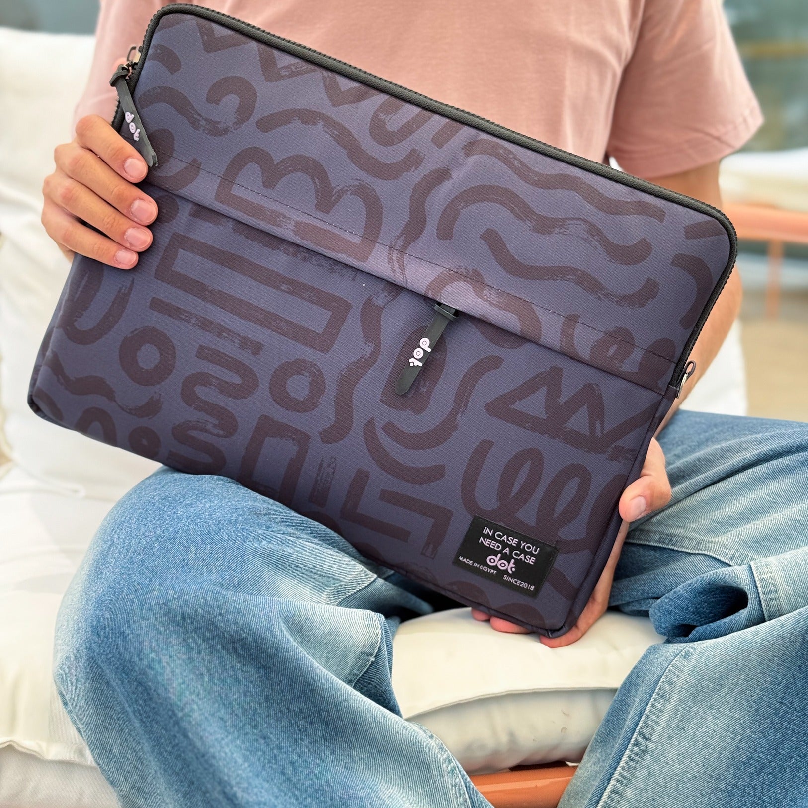 Abstract doodles in charcoal grey  15.6 inch Laptop Sleeve - dotgallery