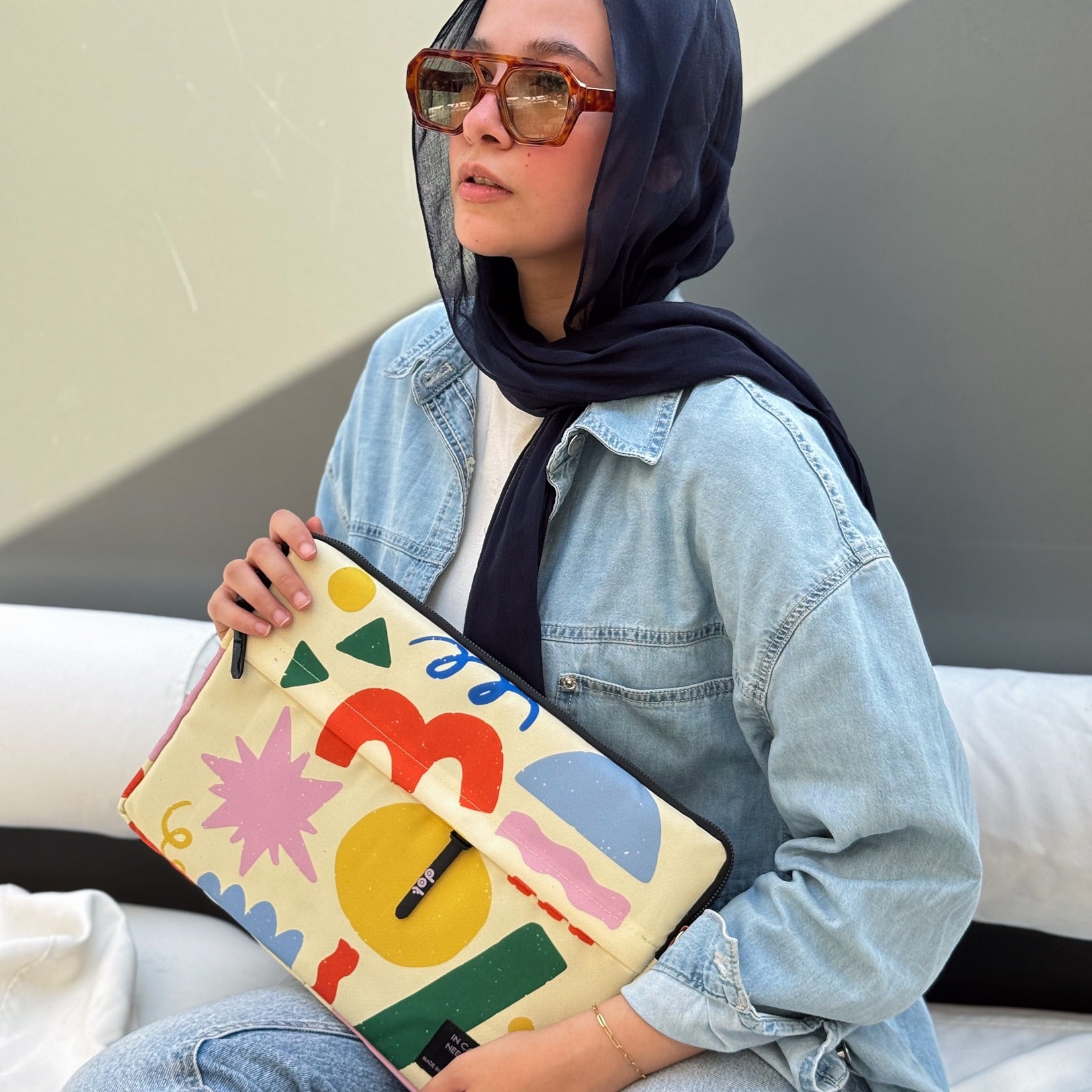 Shape symphony in yellow 13 inch Laptop Sleeve - dotgallery