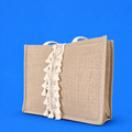 Beige tote with lace trim - dotgallery