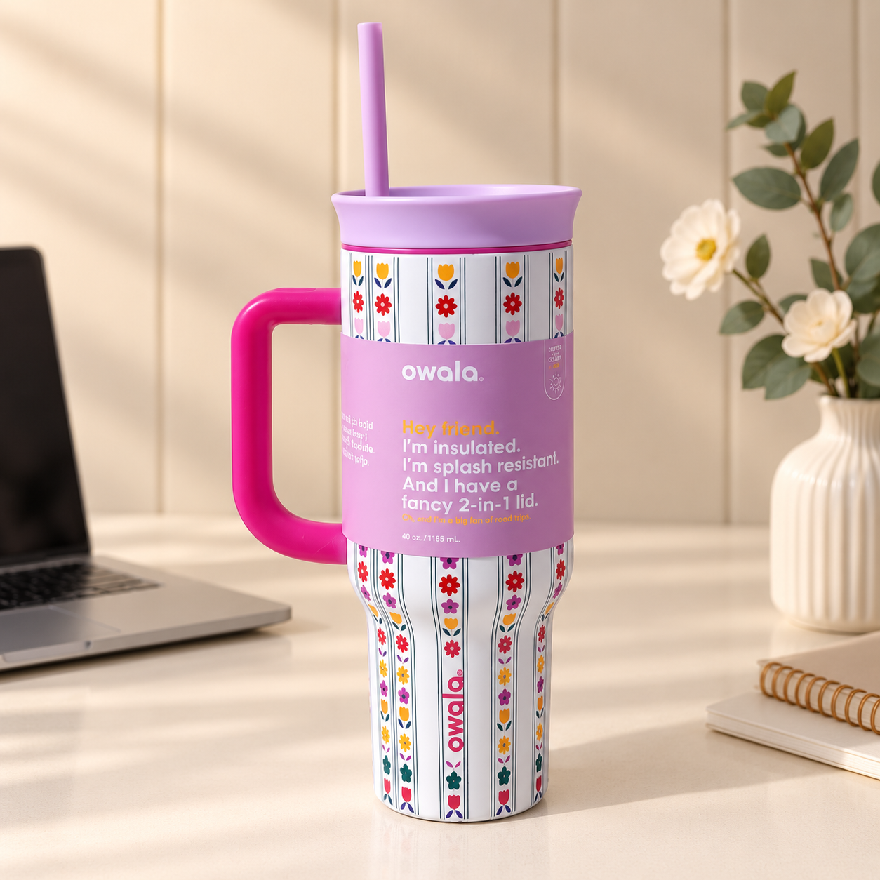 owala tumbler lavender/white