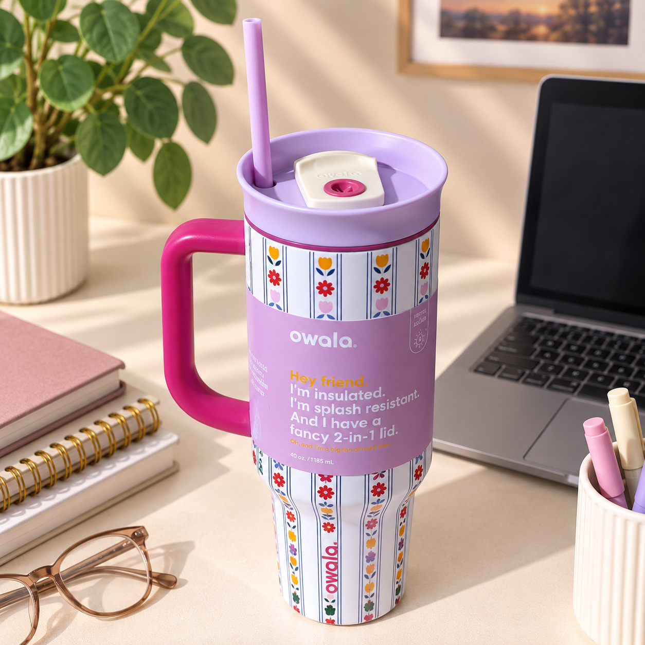 owala tumbler lavender/white
