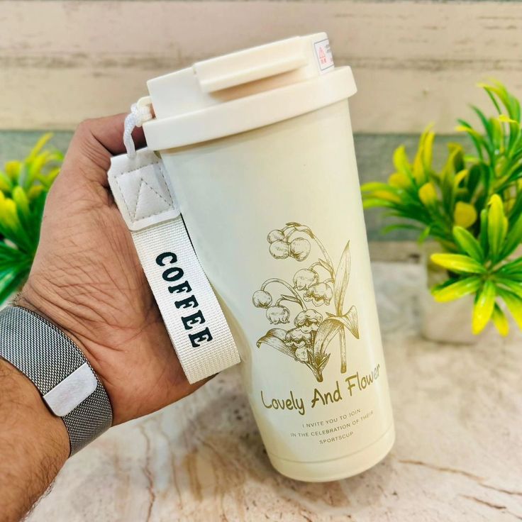 white flower mug stanless 500 ml