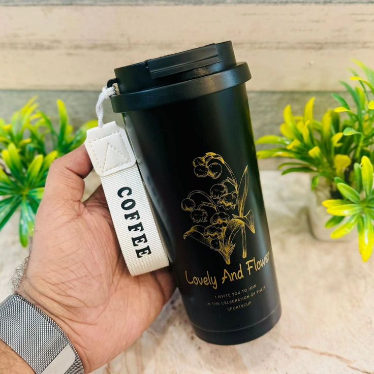 black flower mug stanless 500 ml
