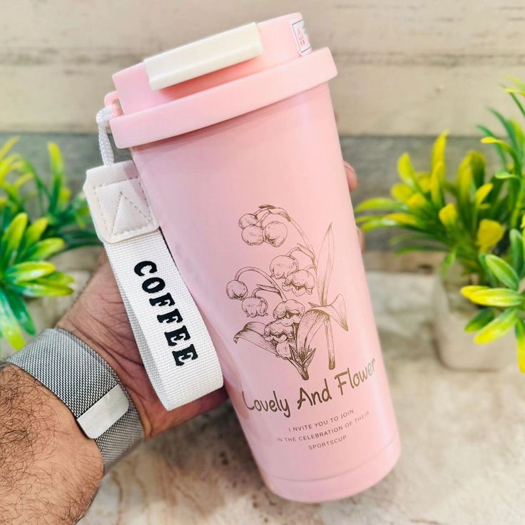 flower mug stanless 500 ml pink - dotgallery