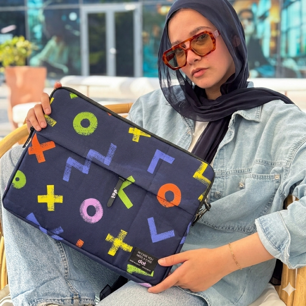 Geometric Scribbles in navy 15.6 inch Laptop Sleeve - dotgallery
