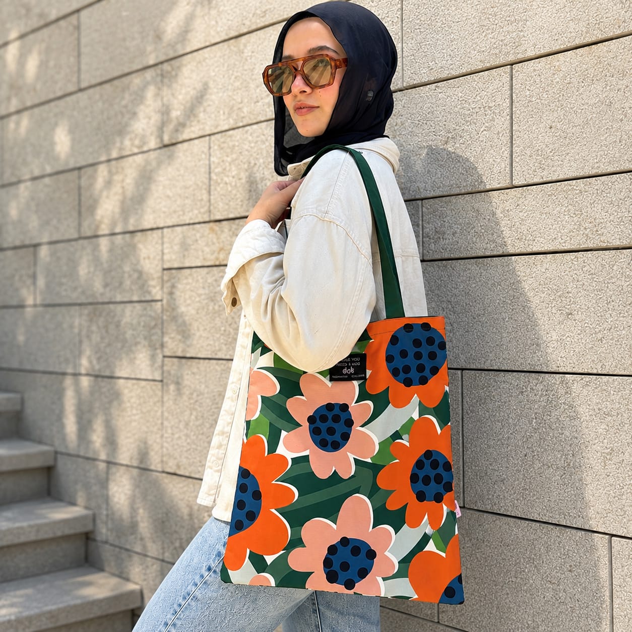 Green Flower Tote Bag - dotgallery