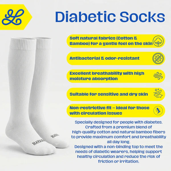 Diabetic White Socks Mid Calf - dotgallery