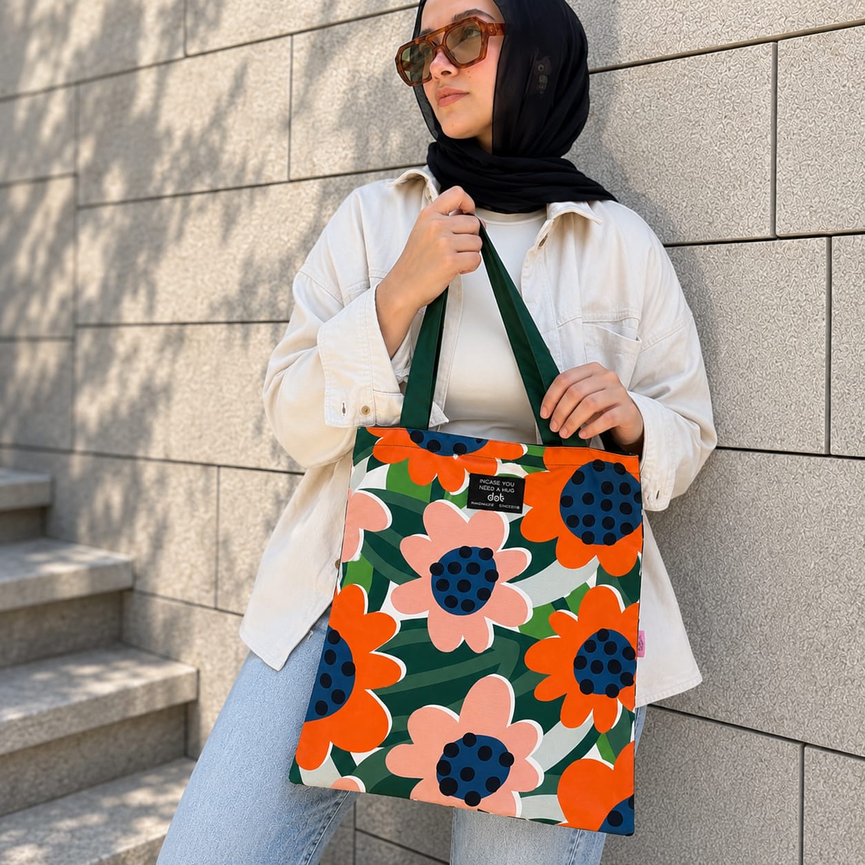 Green Flower Tote Bag - dotgallery